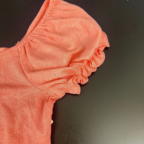 Abound Coral Puff Sleeve Textured Knit Top With Ruffle Trim  - Womens M - Picture 6 of 8